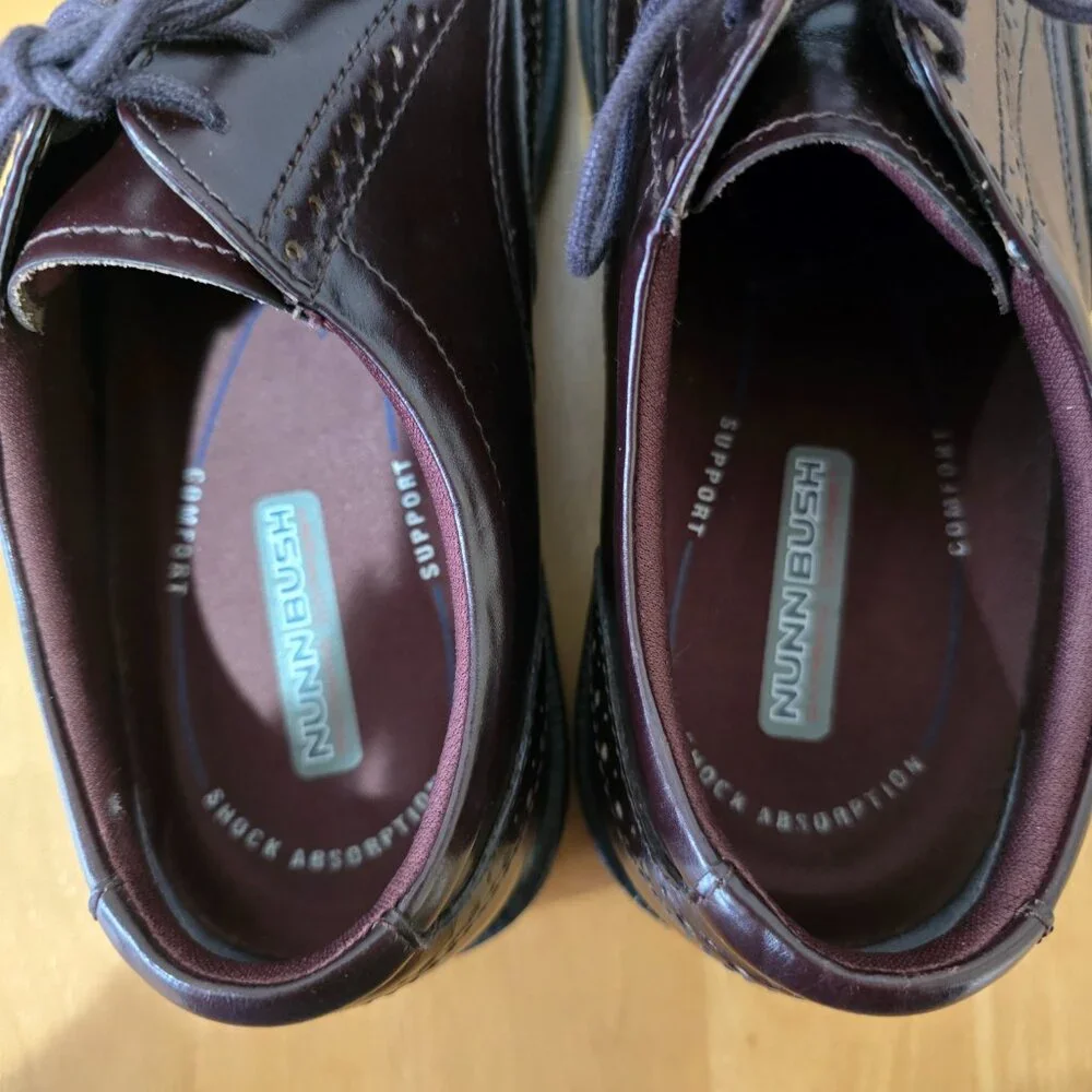 Nunn Bush Wingtip Oxford Dynamic Comfort Slip Resistant Drk Burgundy Leather 10W